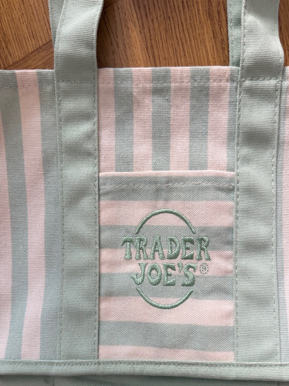 Trader Joe's 2026 Pastel Striped Mini Canvas Tote Green